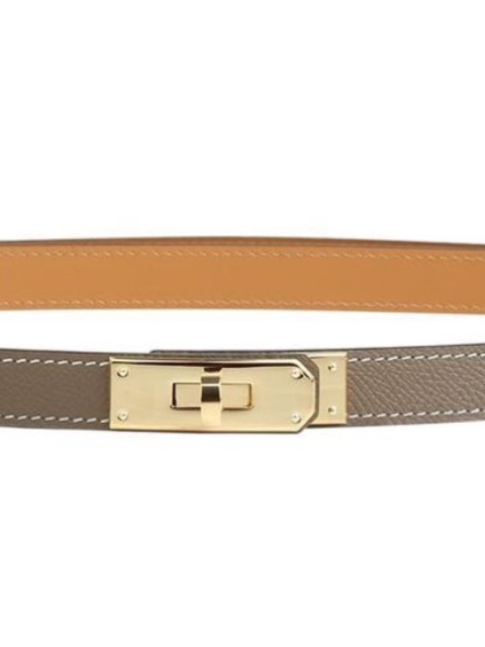 Grey leather thin belt with metal clasp - Picture 4 of 4